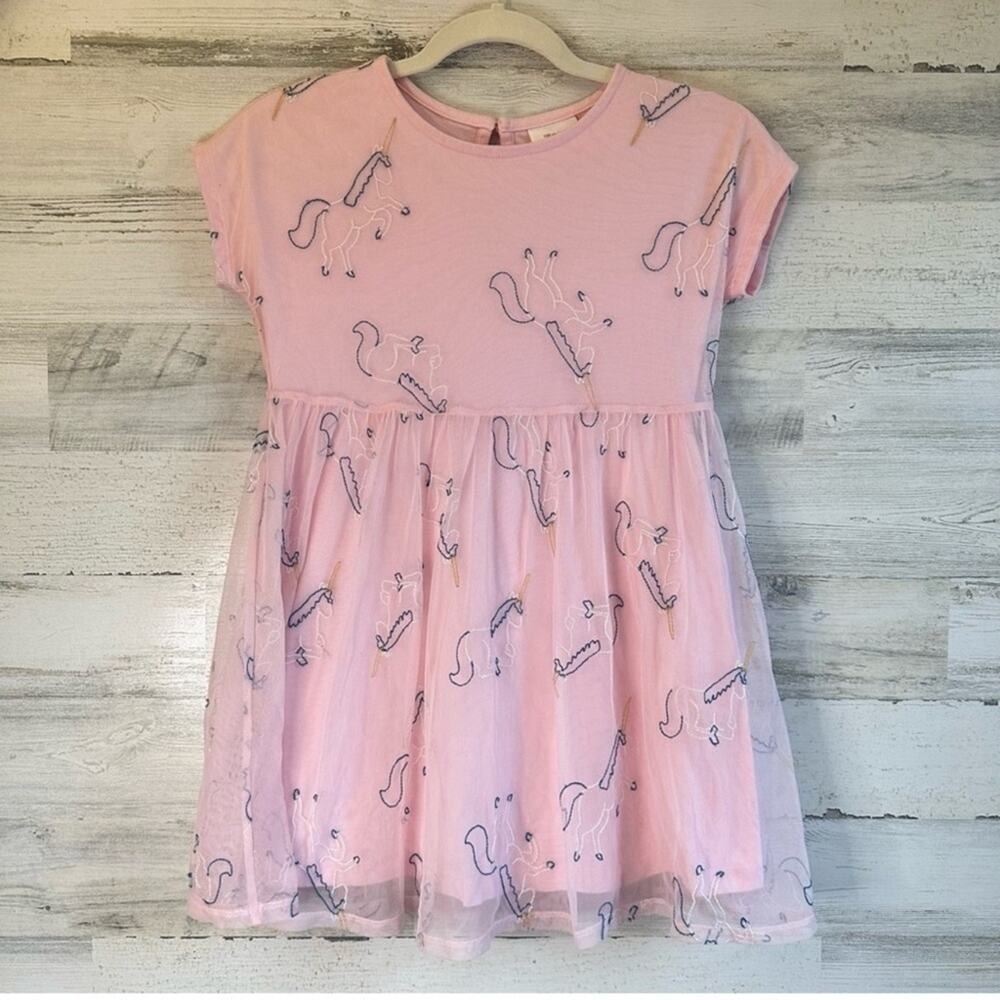 Hanna Anderson Girls 8Y Unicorn Sheer Short Sleeve KneeLength Dress Pink